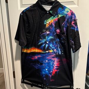 Tropical Nightscape Men's Casual Button Down Shirt